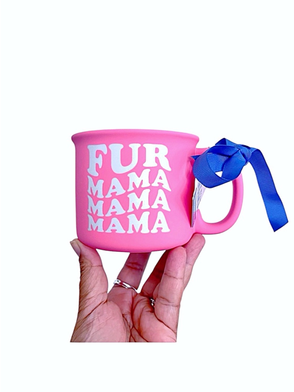 Sunday Morning Ceramics 'FUR MAMA' MAMA MAMA’ Pink and White Ceramic Mug